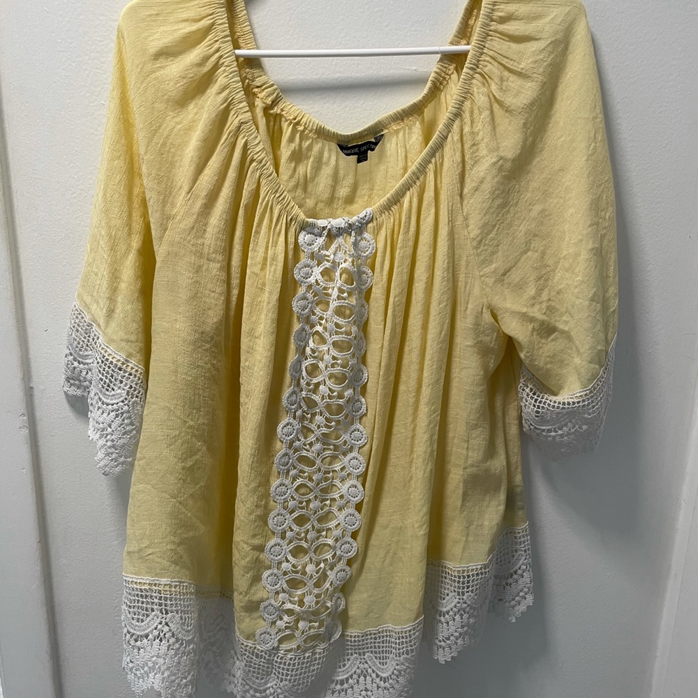 Plus Sized Yellow Lace Blouse
